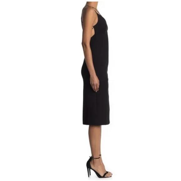 Misha Benecia Black Strappy Back Midi Cocktail Dress Size 10 - Picture 2 of 16